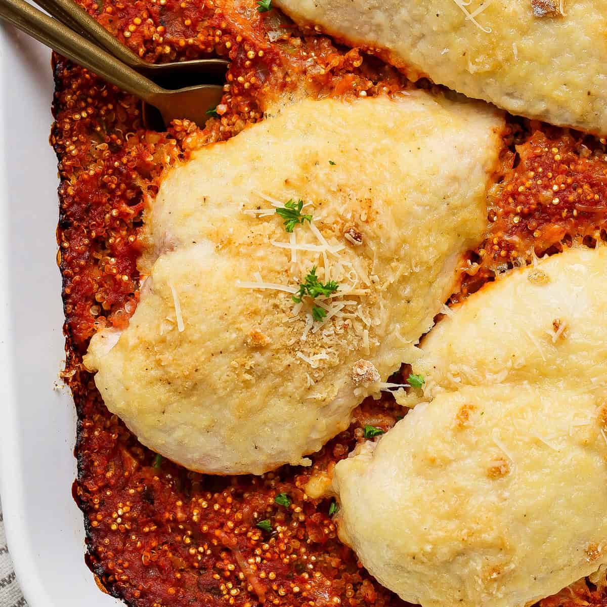 Raw to Oven Wonder: Easy One-Dish Chicken Parmesan Quinoa Bake
